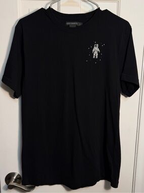 French Connection Black Short-Sleeve Tee with Astronaut Embroidered Motif Size L